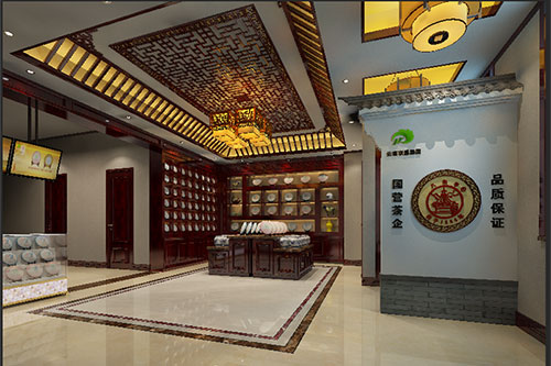 肇州古朴典雅的中式茶叶店大堂设计效果图